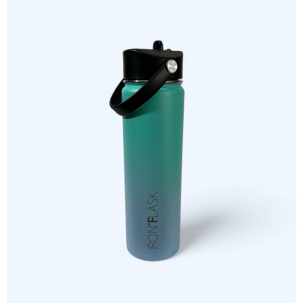 Iron Flask 22 oz Wide Mouth‎ Stainless Steel Bottle Sky With Straw